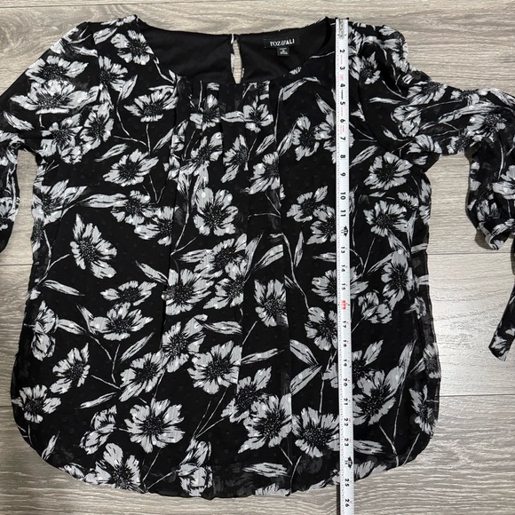 Roz & Ali Women Black & White Floral Lined 3/4 Sleeve Relaxed Fit Blouse Size 1X - Picture 10 of 13